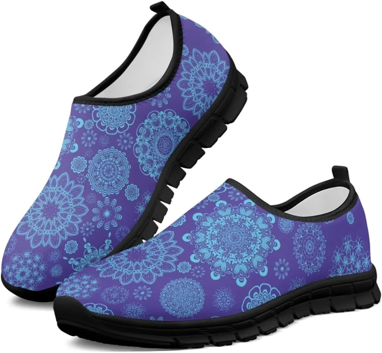 Howilath Mandala Print Slip on Loafers for Women No Laces Casual Sport Shoes Hands Free Shoes with Anti-Slip Sole