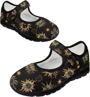 Howilath Universe Galaxy Print Women's Ballet Flats Round Toe Mary Janes Dress Shoes Single Buckle Flats Shoes