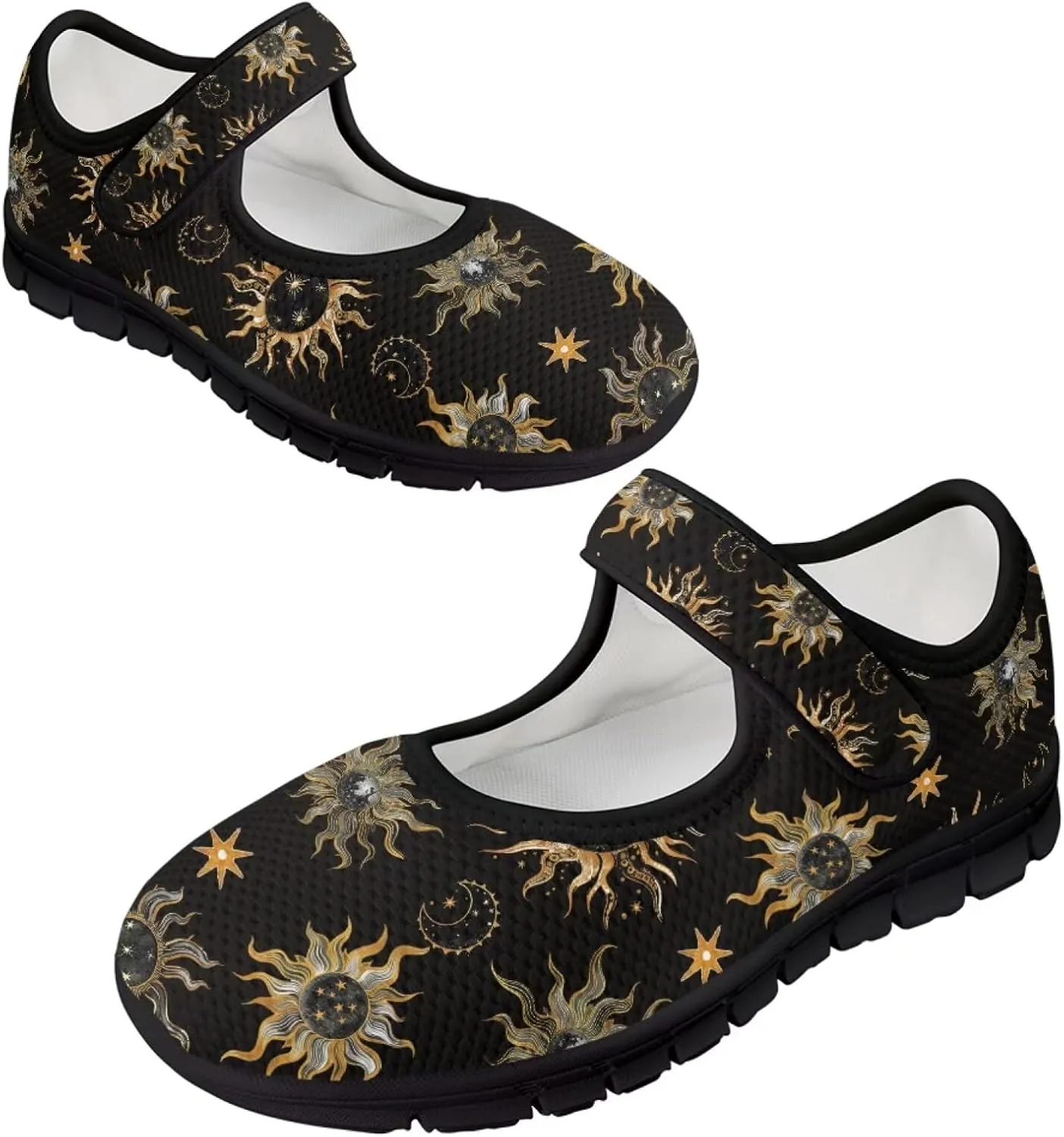 Howilath Universe Galaxy Print Women's Ballet Flats Round Toe Mary Janes Dress Shoes Single Buckle Flats Shoes