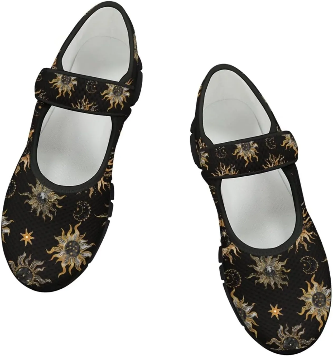 Howilath Universe Galaxy Print Women's Ballet Flats Round Toe Mary Janes Dress Shoes Single Buckle Flats Shoes