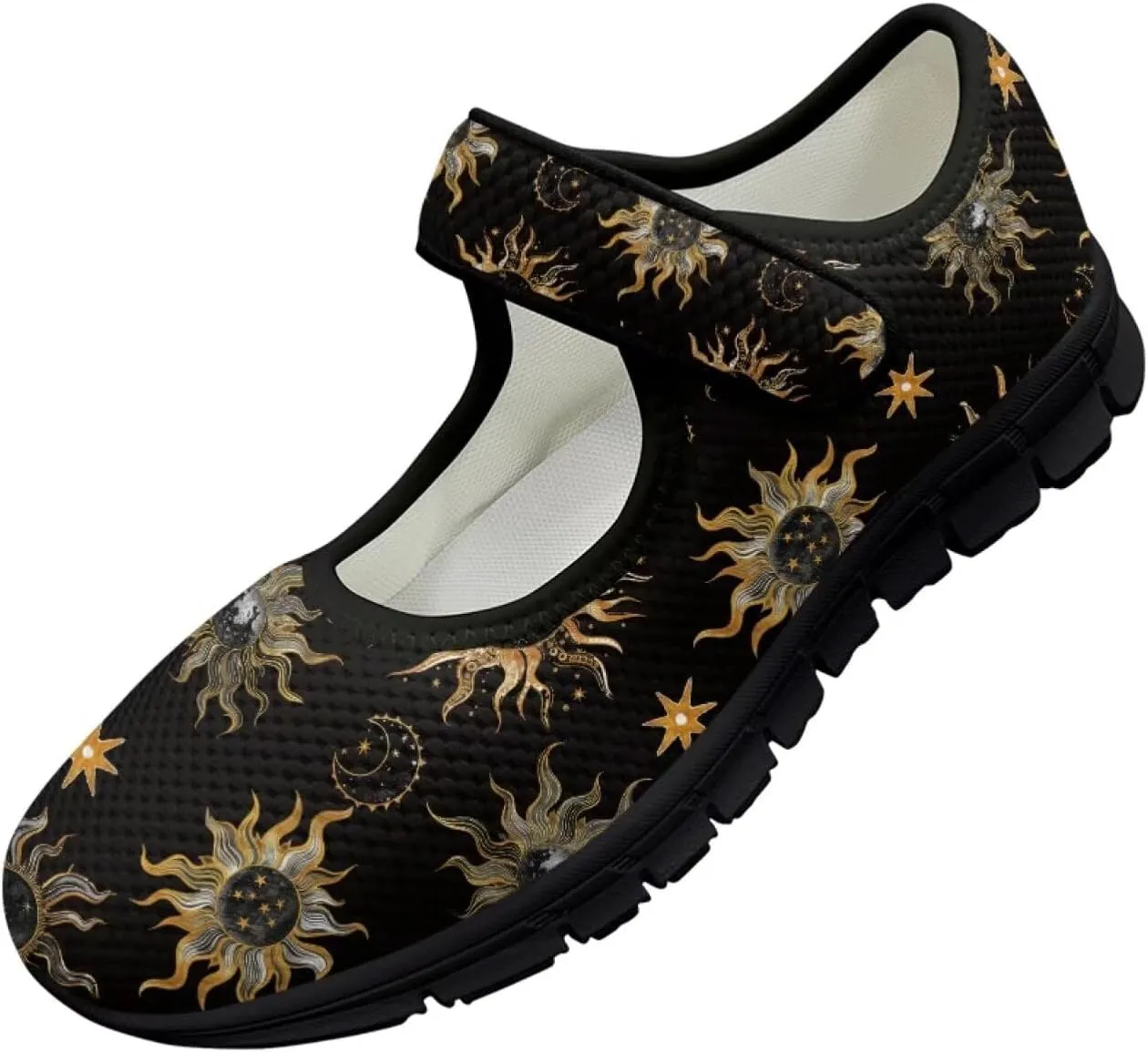 Howilath Universe Galaxy Print Women's Ballet Flats Round Toe Mary Janes Dress Shoes Single Buckle Flats Shoes