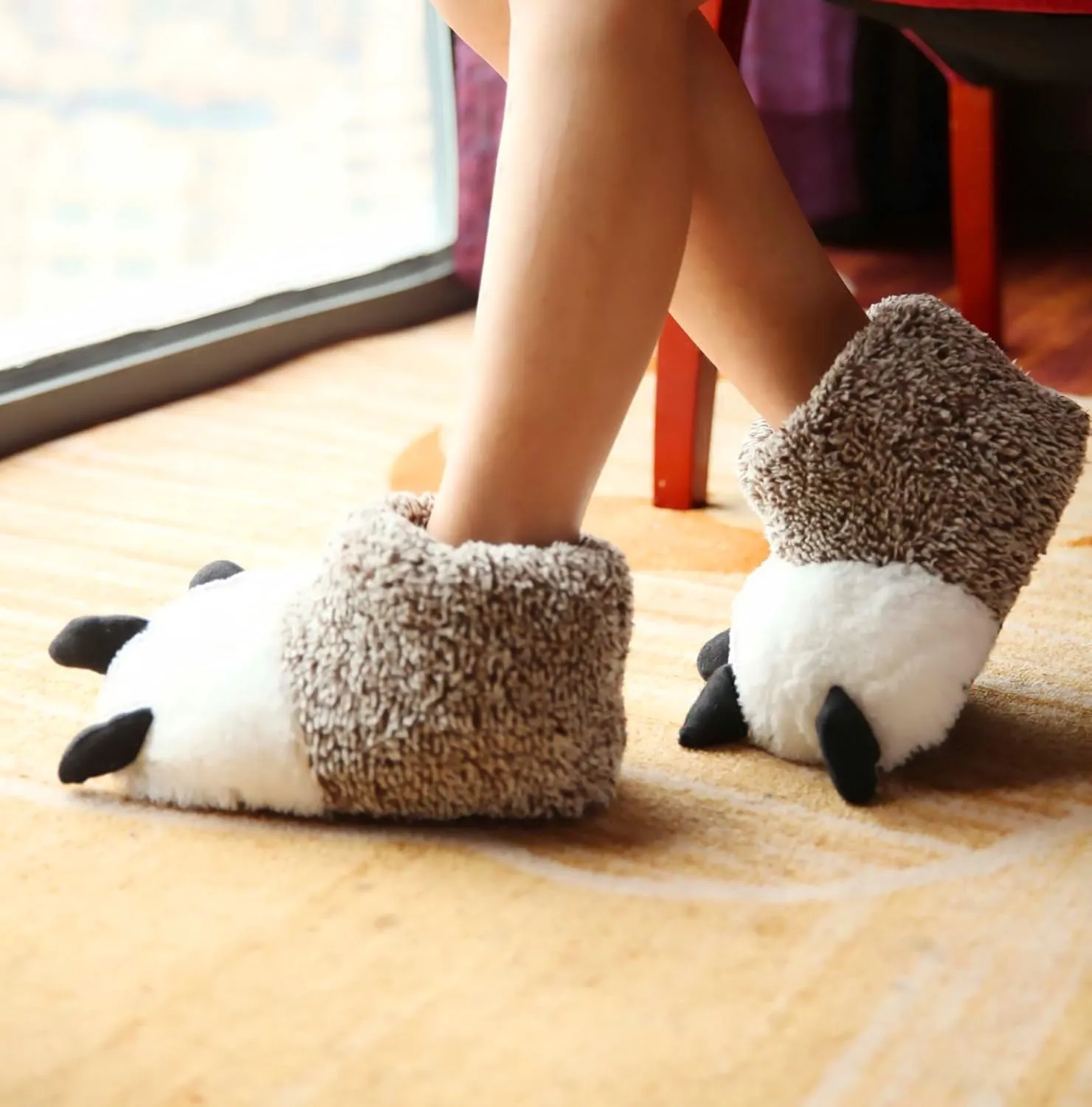 Ibeauti Unisex Polar Bear Paw Slippers Boots Plush Furry Animal Paw House Slippers for Couples