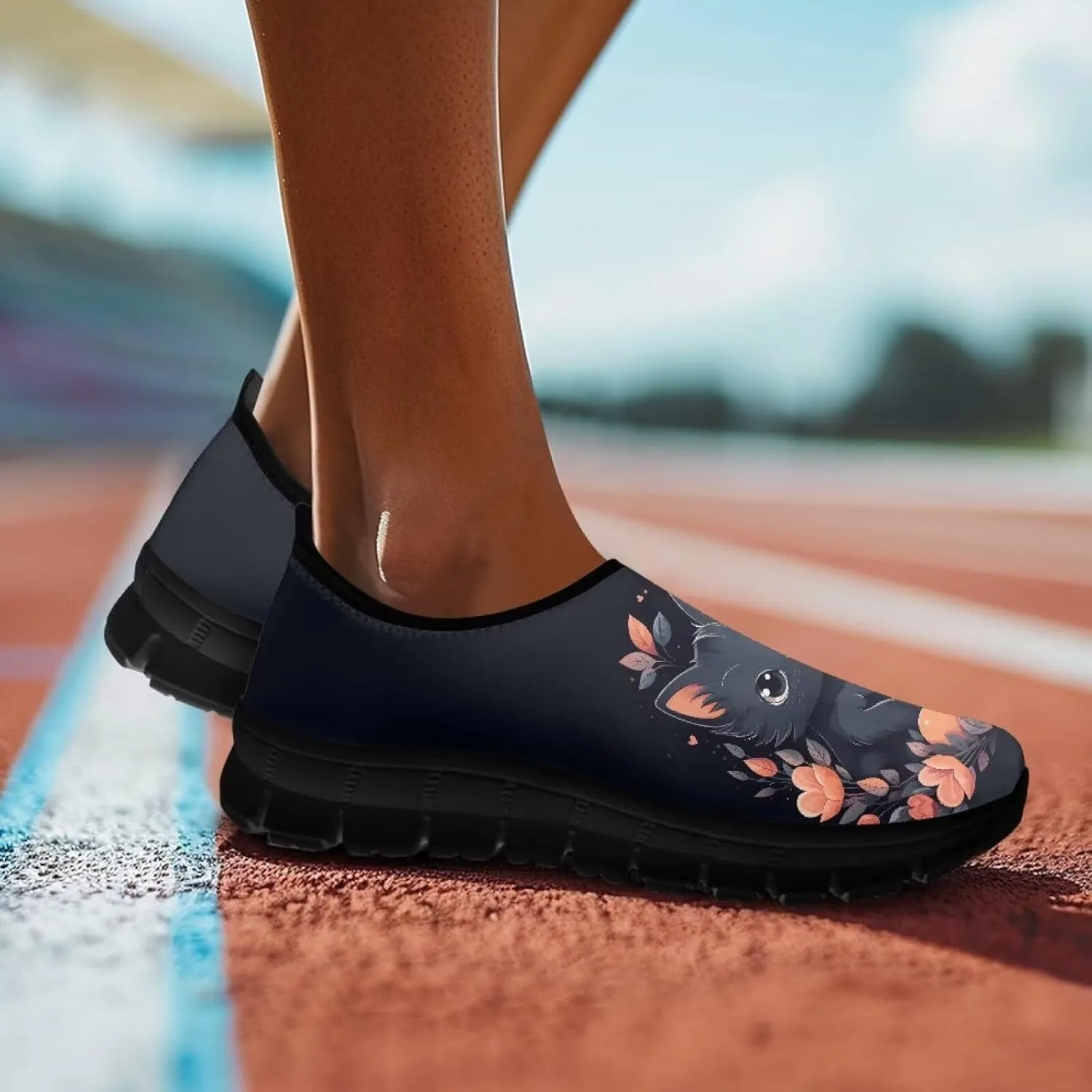 Indoor Outdoor Gym Sneakers Casual House Shoes for Women Classic Soft Breathable and Sweat-Absorbing Walking Loafers for Athletic Size 5.5-11.5 Black Sole