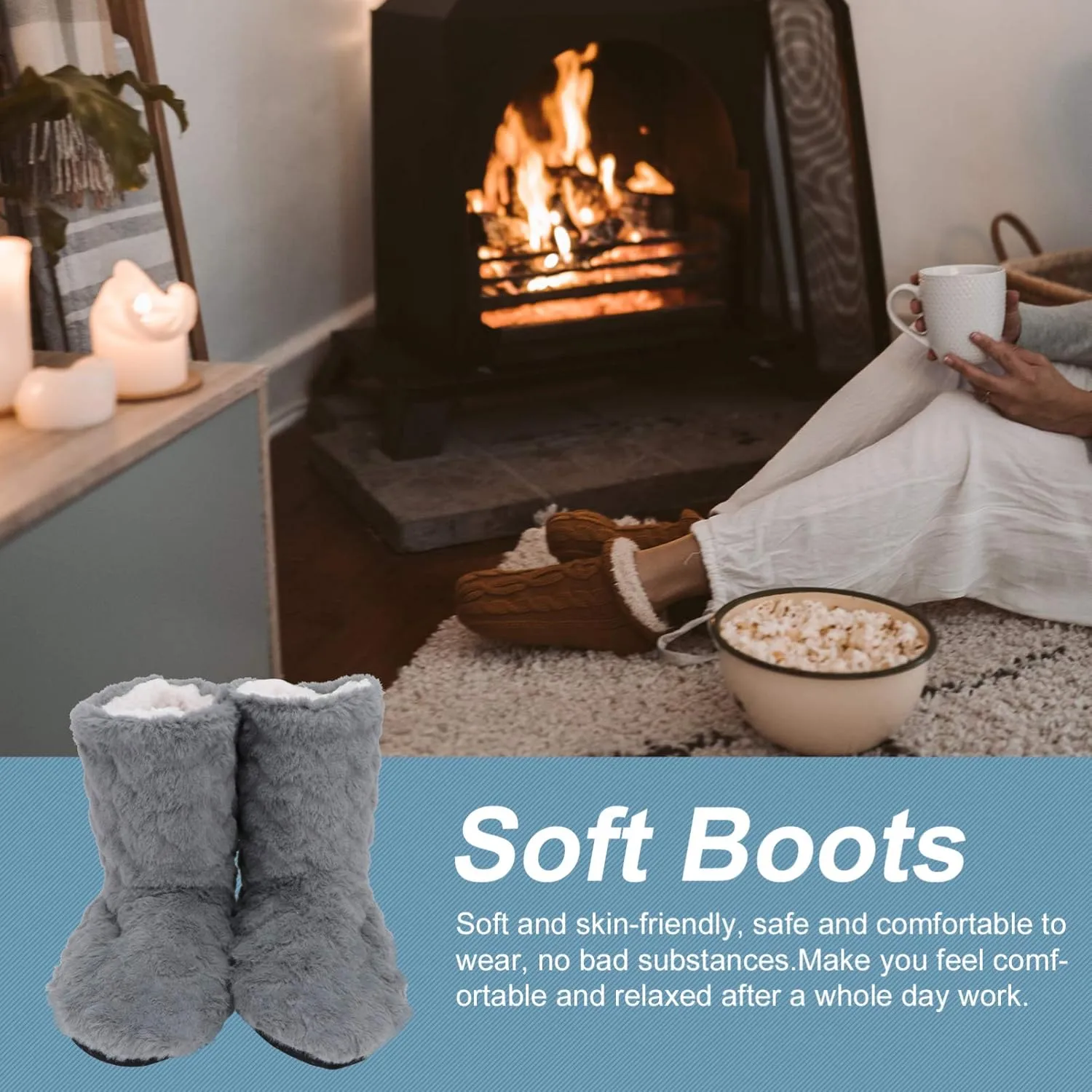 Indoor Warm Floor Footwear Thickened High Tube Floor Boots Furry House Anti- slip Slippers For Lady Women