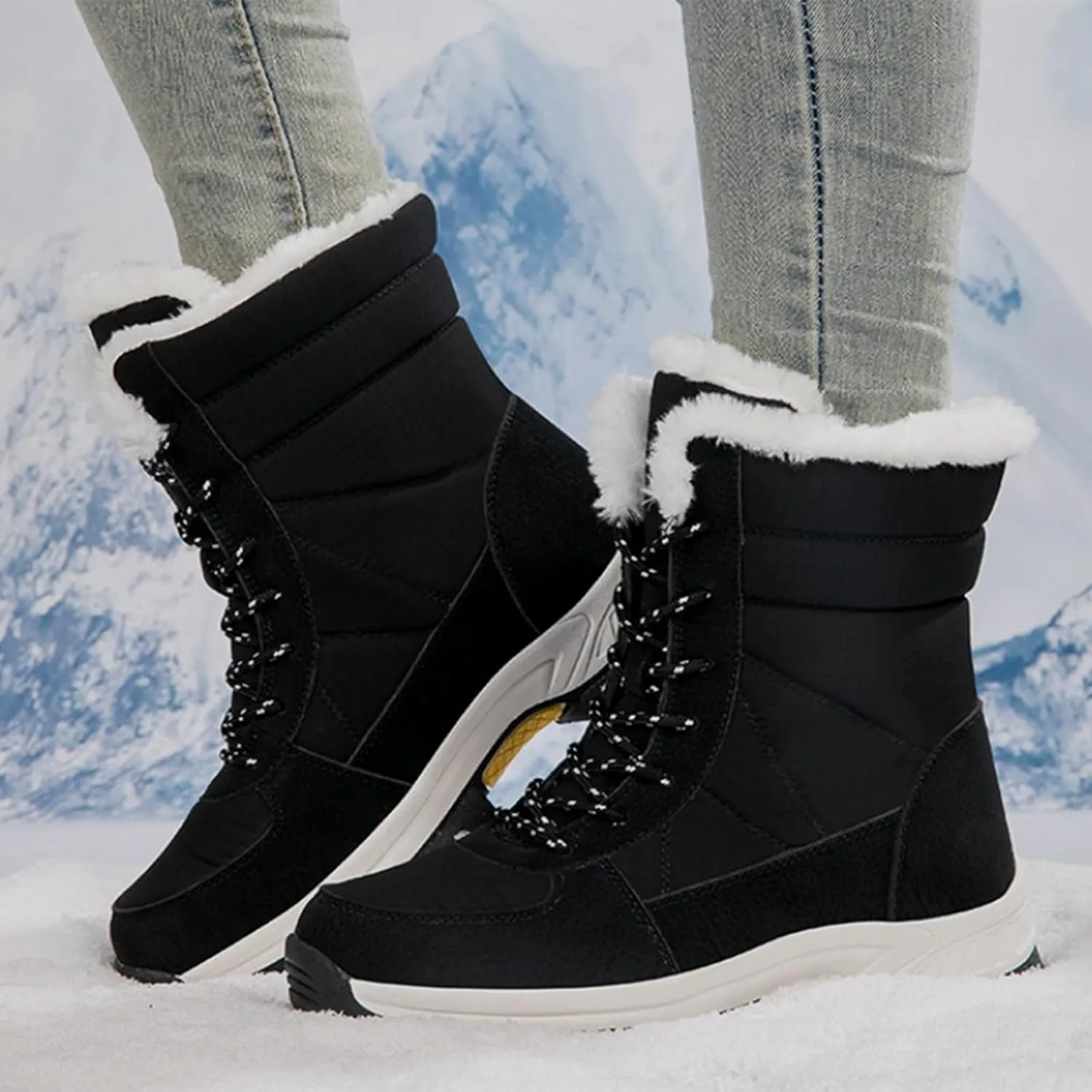 Insulated Snow Boots Men Wide Ski Boots Thickening Shoe Men Leather Boot Plush Lined Lac𝐞 Up Ankle Booties