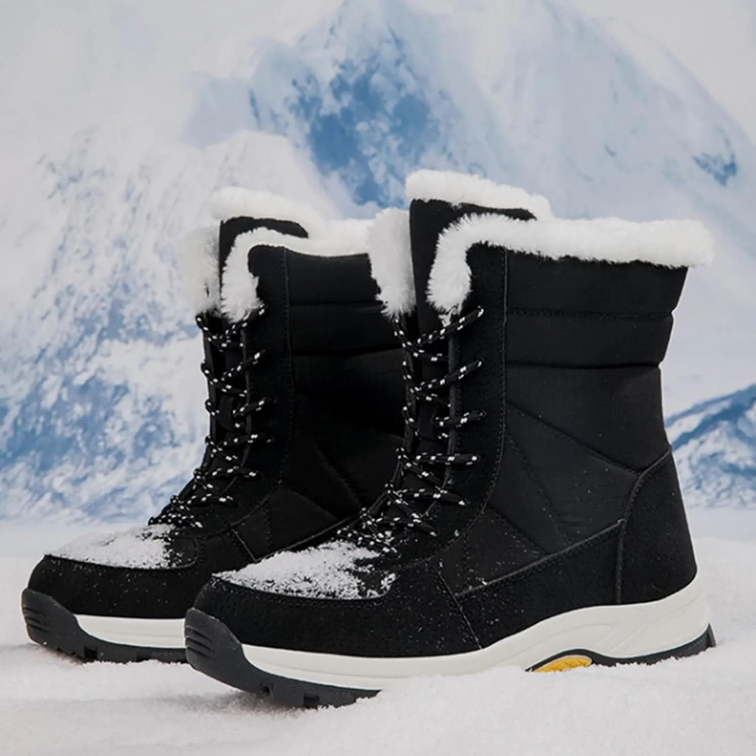 Insulated Snow Boots Men Wide Ski Boots Thickening Shoe Men Leather Boot Plush Lined Lac𝐞 Up Ankle Booties