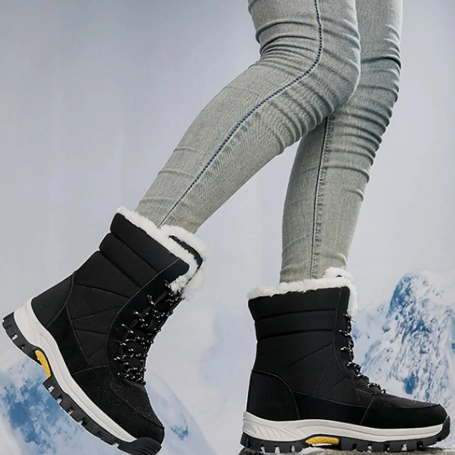 Insulated Snow Boots Men Wide Ski Boots Thickening Shoe Men Leather Boot Plush Lined Lac𝐞 Up Ankle Booties