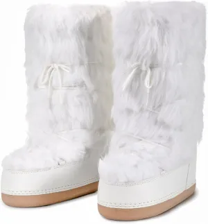 IXU Women's Faux Fur Boots Mid Calf Furry Fluffy Snow Boots