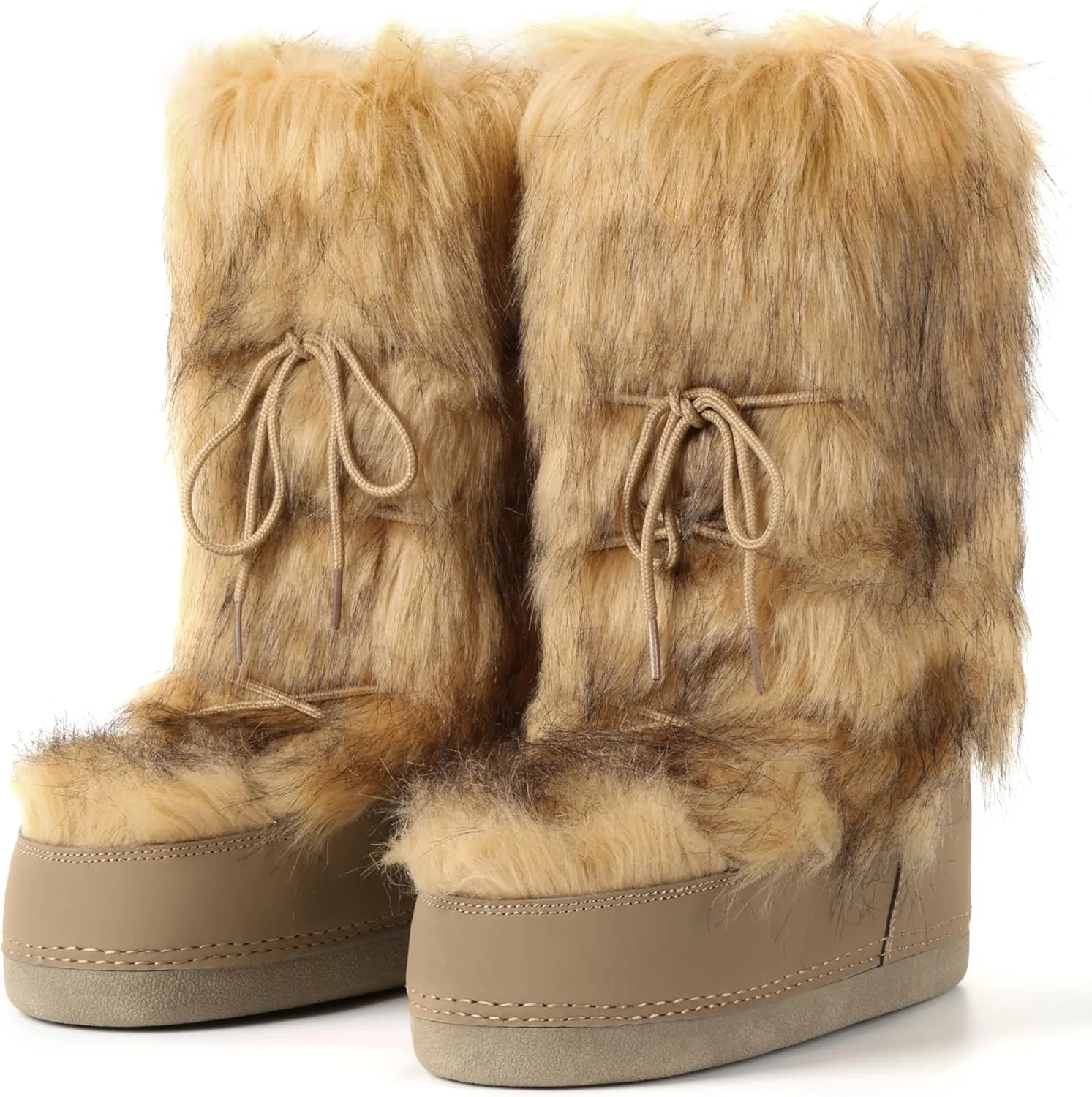 IXU Women's Faux Fur Boots Mid Calf Furry Fluffy Snow Boots