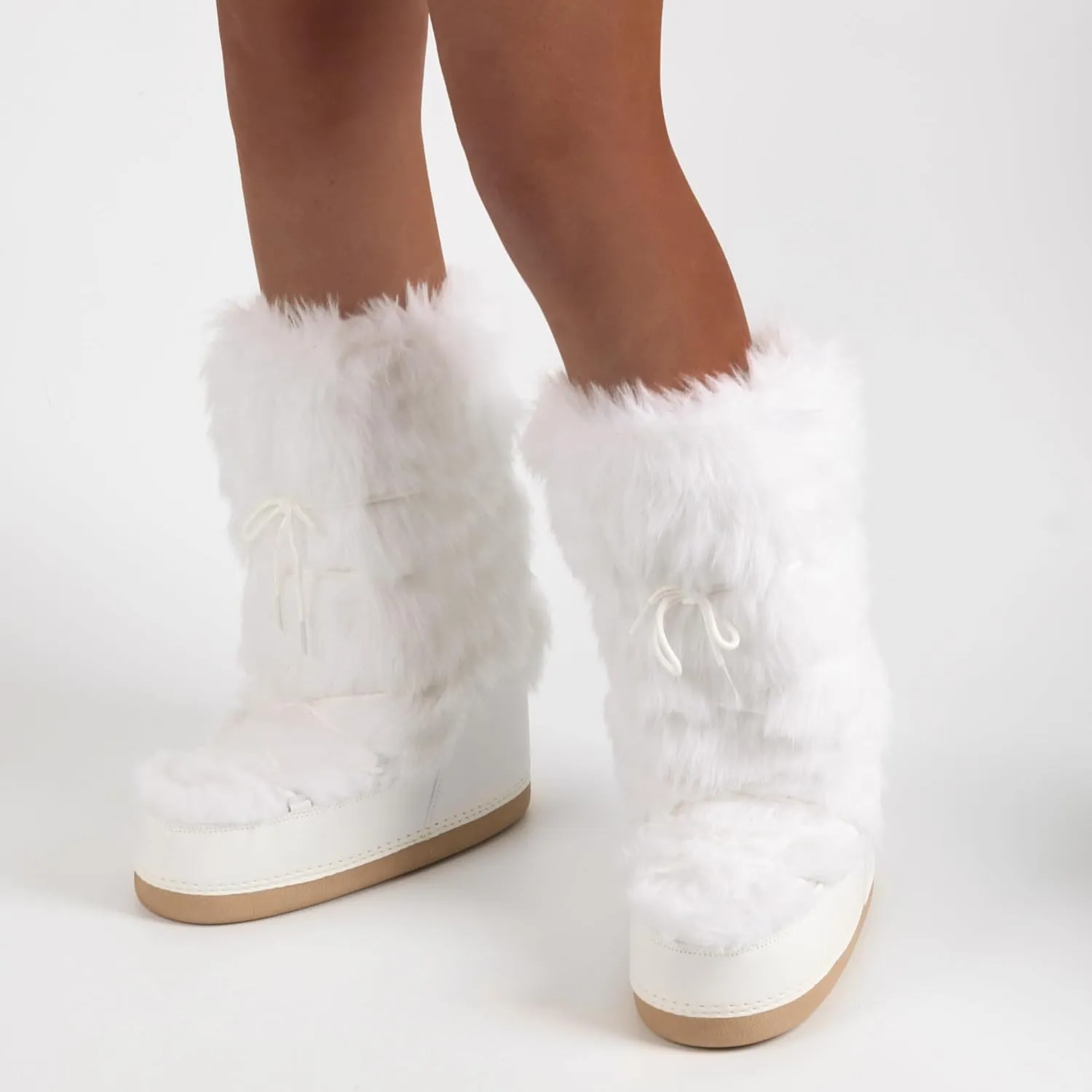 IXU Women's Faux Fur Boots Mid Calf Furry Fluffy Snow Boots