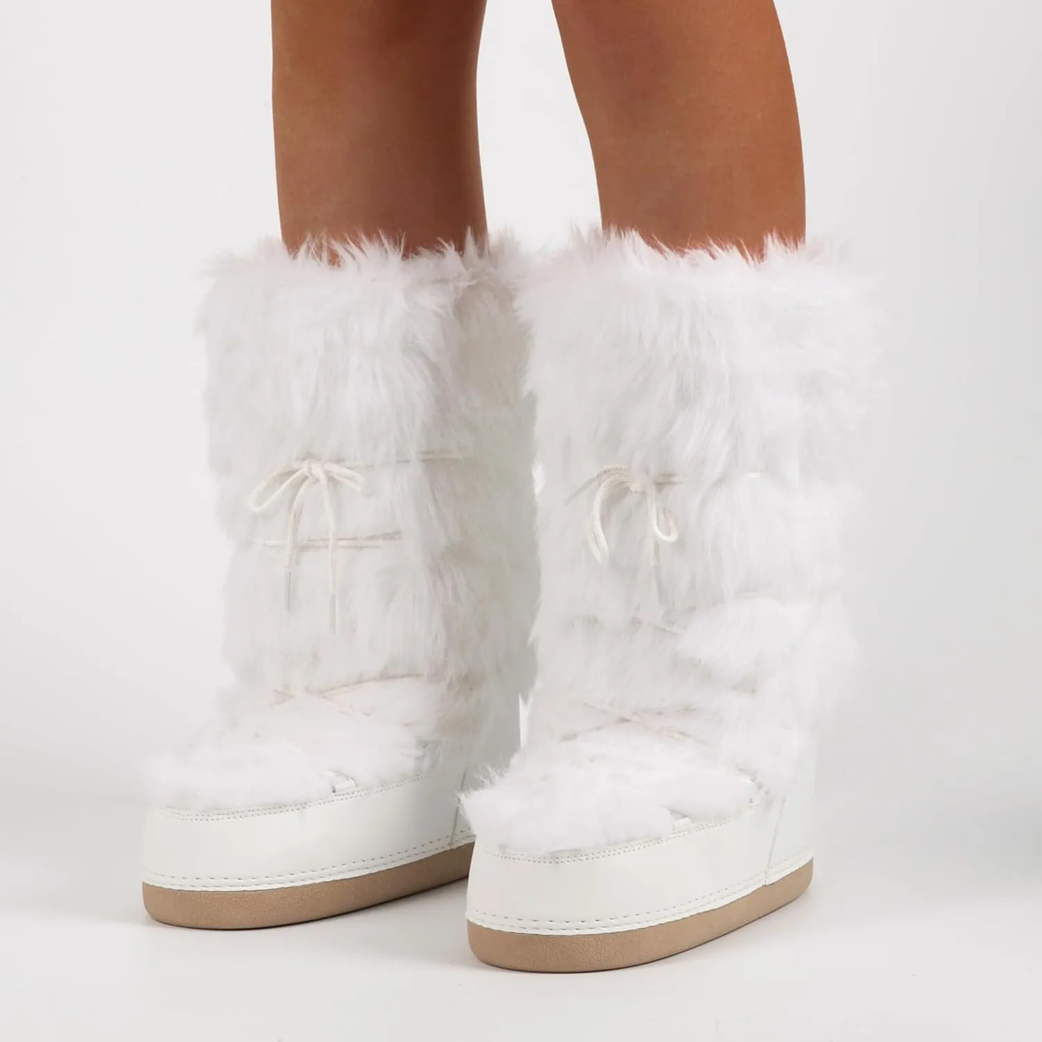IXU Women's Faux Fur Boots Mid Calf Furry Fluffy Snow Boots