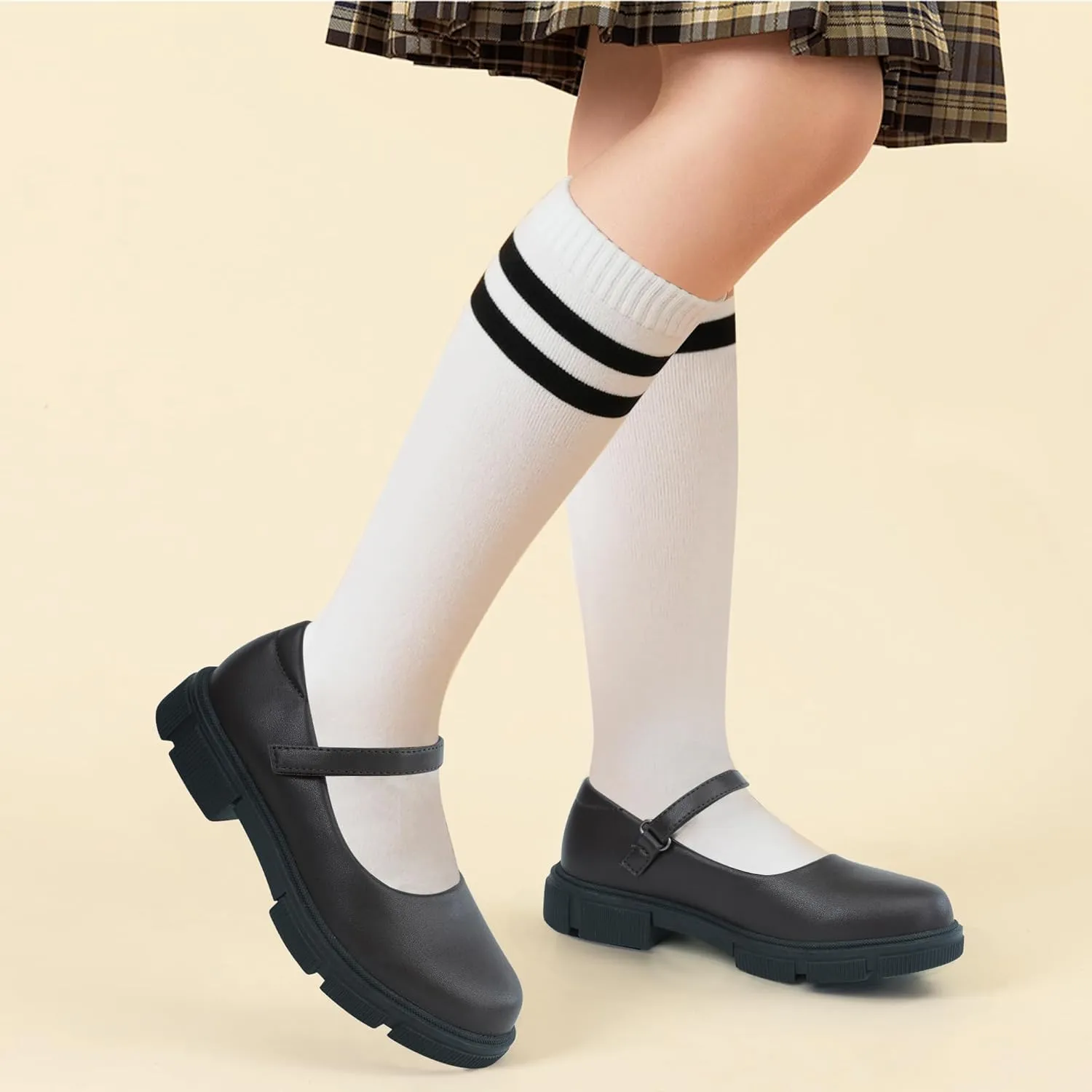JABASIC Girls School Uniform Shoes Comfortable Mary Jane Flats