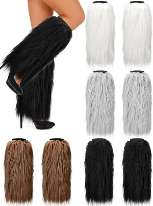 JaGely 4 Pairs Faux Fur Leg Warmers Fluffy Fuzzy Long Boots Cuffs Winter Warm Boot Covers Fur for Women Party Costume Holiday Festival Performance Carnival