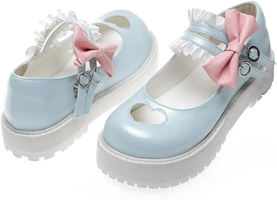 Japanese Sweet Lolita Hollow Heart Maid Cosplay Platform Mary Jane Flat Shoes