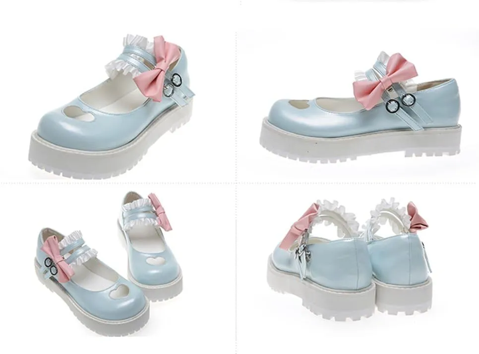 Japanese Sweet Lolita Hollow Heart Maid Cosplay Platform Mary Jane Flat Shoes