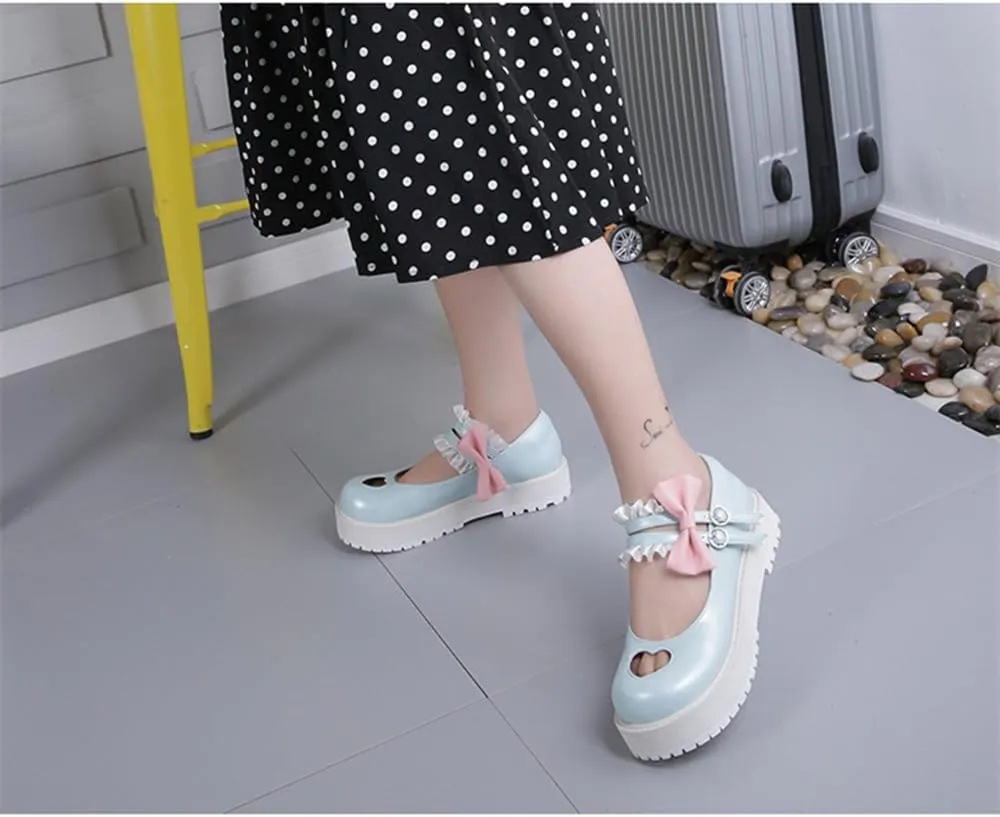 Japanese Sweet Lolita Hollow Heart Maid Cosplay Platform Mary Jane Flat Shoes