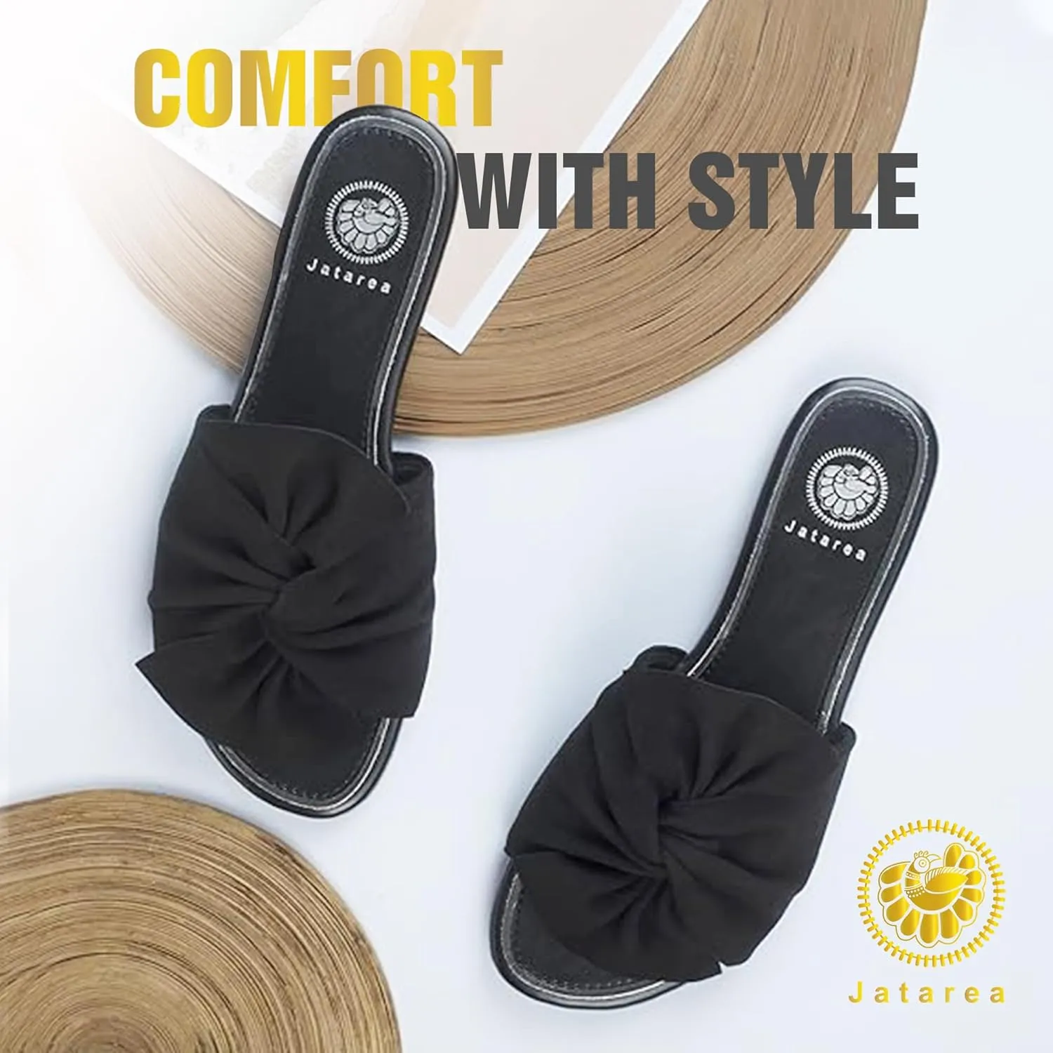 JATAREA Women’s Slip-On Leather Flat Sandals with Round Open Toe | Classic and Trendy Slippers - CAVERY