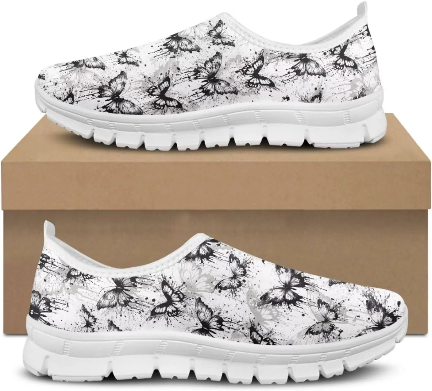 Jeiento Butterfly Flower Loafers for Women Slip on Shoes Flats Shoes Comfortable Shoes