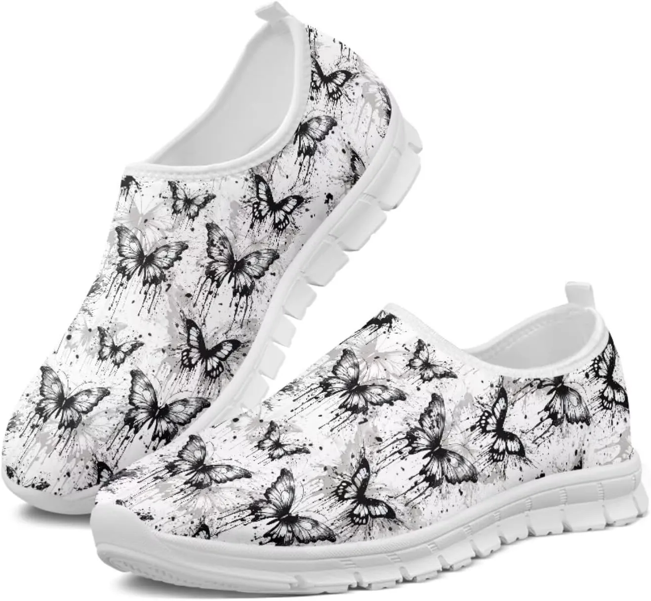 Jeiento Butterfly Flower Loafers for Women Slip on Shoes Flats Shoes Comfortable Shoes