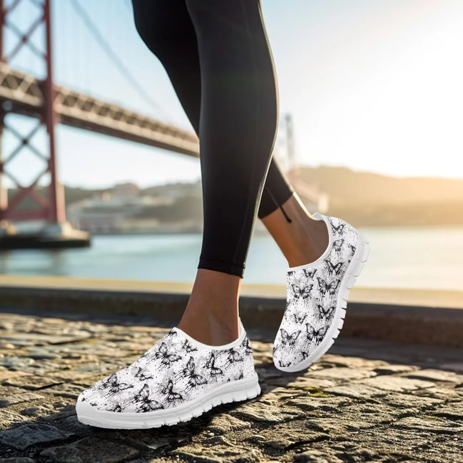 Jeiento Butterfly Flower Loafers for Women Slip on Shoes Flats Shoes Comfortable Shoes