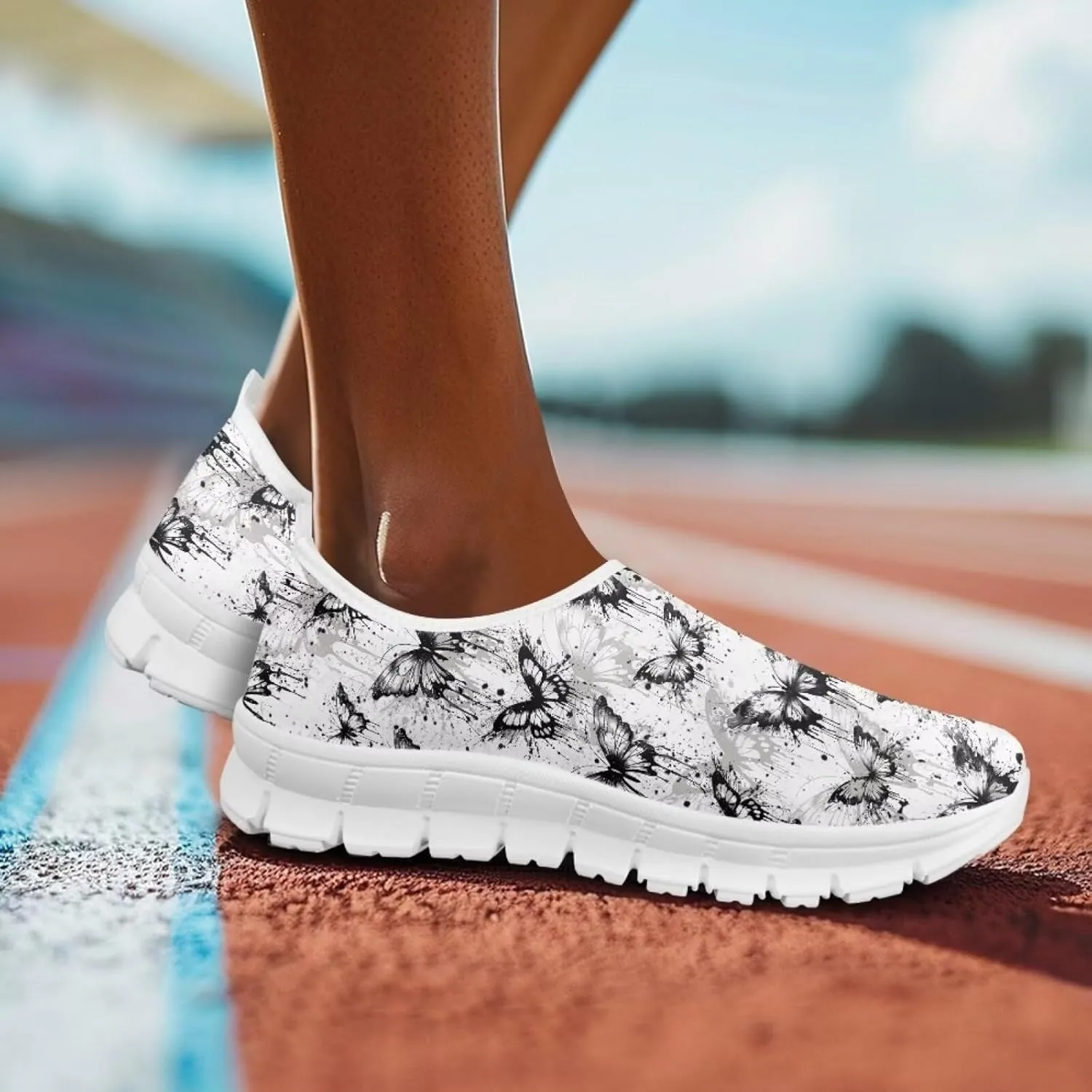 Jeiento Butterfly Flower Loafers for Women Slip on Shoes Flats Shoes Comfortable Shoes