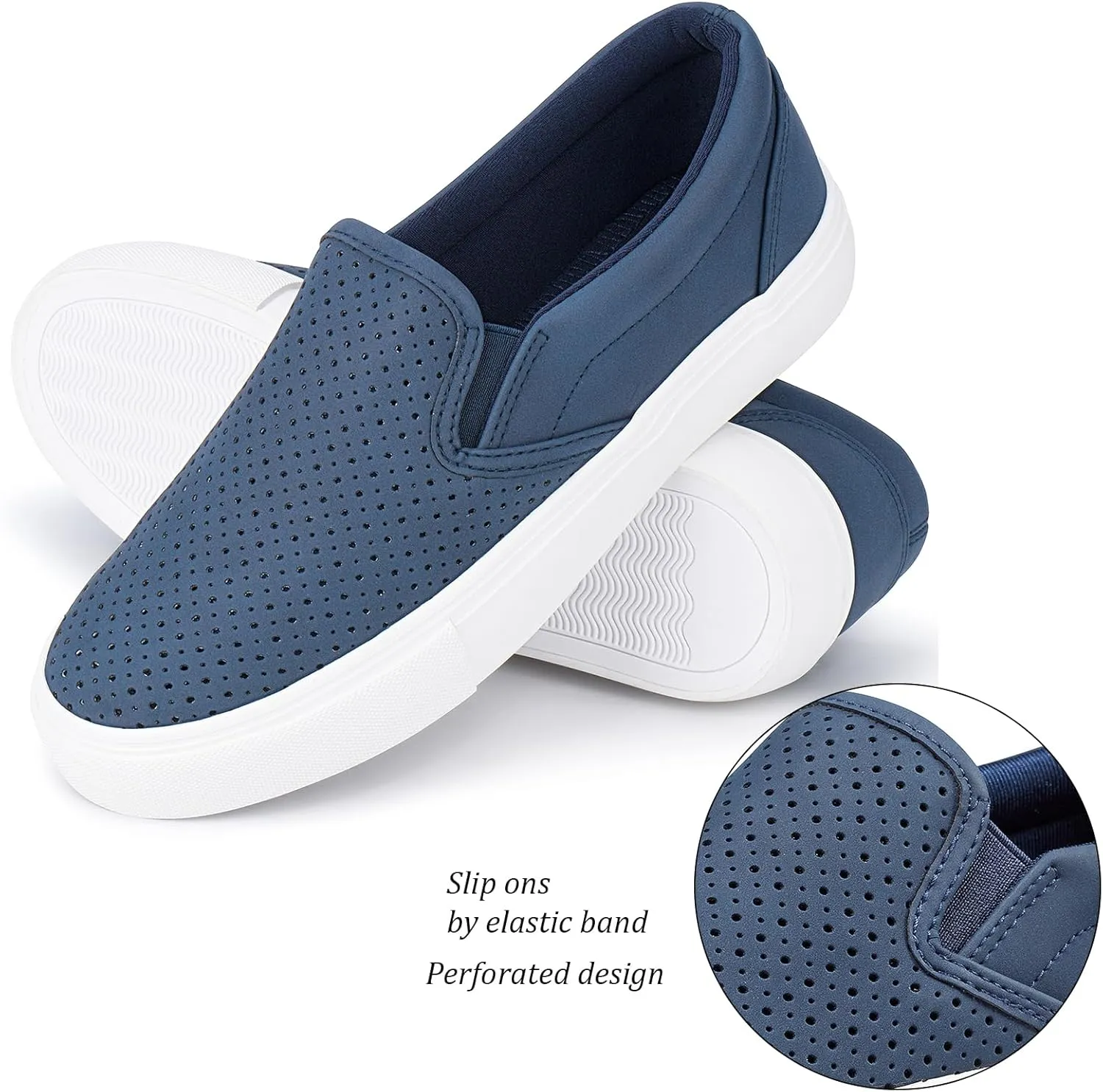 JENN ARDOR Womens Slip On Sneakers Perforated/Quilted Casual Shoes Fashion Walking Flats
