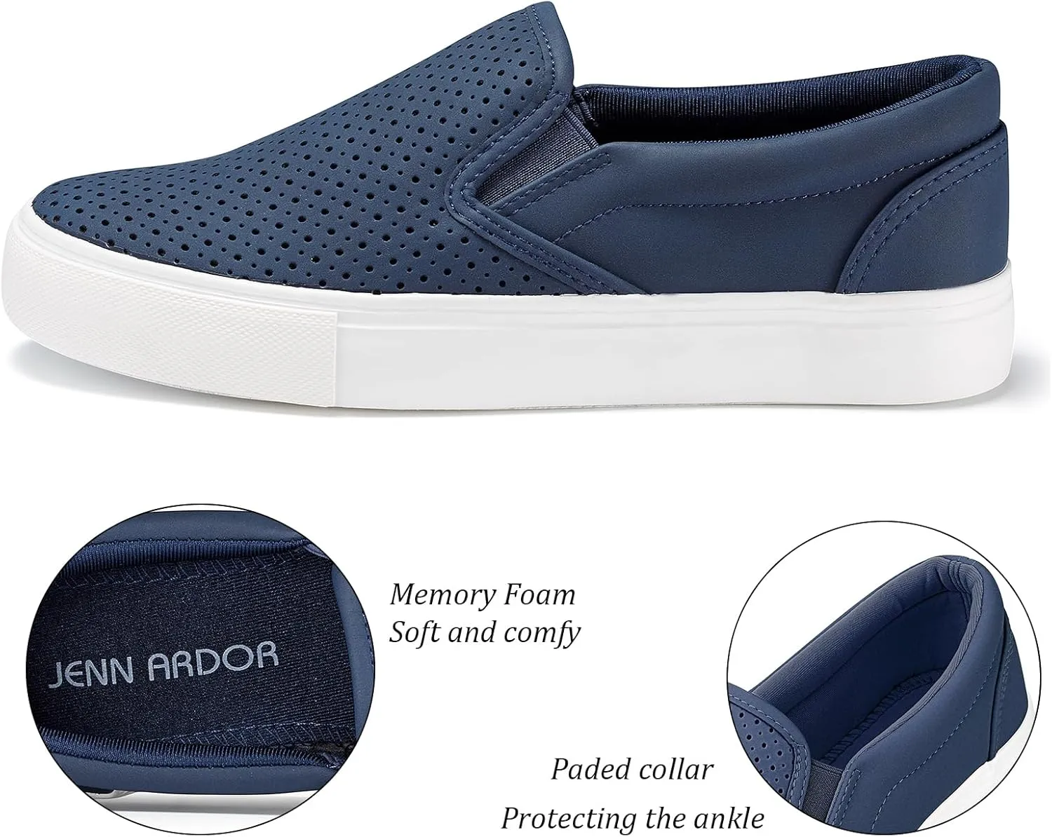 JENN ARDOR Womens Slip On Sneakers Perforated/Quilted Casual Shoes Fashion Walking Flats