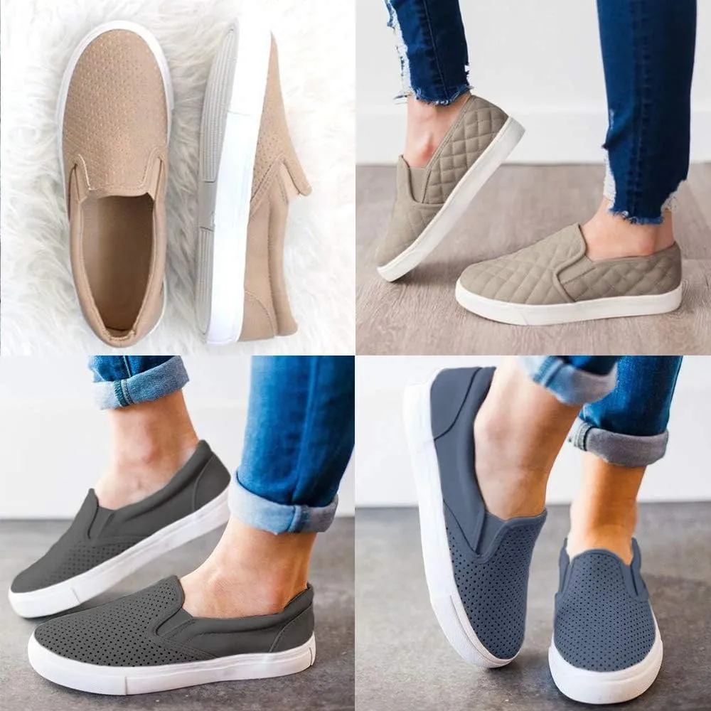JENN ARDOR Womens Slip On Sneakers Perforated/Quilted Casual Shoes Fashion Walking Flats