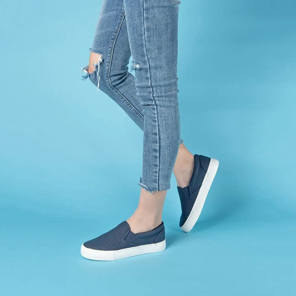 JENN ARDOR Womens Slip On Sneakers Perforated/Quilted Casual Shoes Fashion Walking Flats