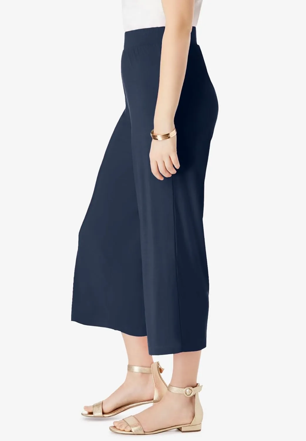 Jessica London Women's Plus Size Everyday Stretch Knit Wide Leg Crop Pant