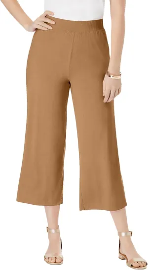 Jessica London Women's Plus Size Everyday Stretch Knit Wide Leg Crop Pant
