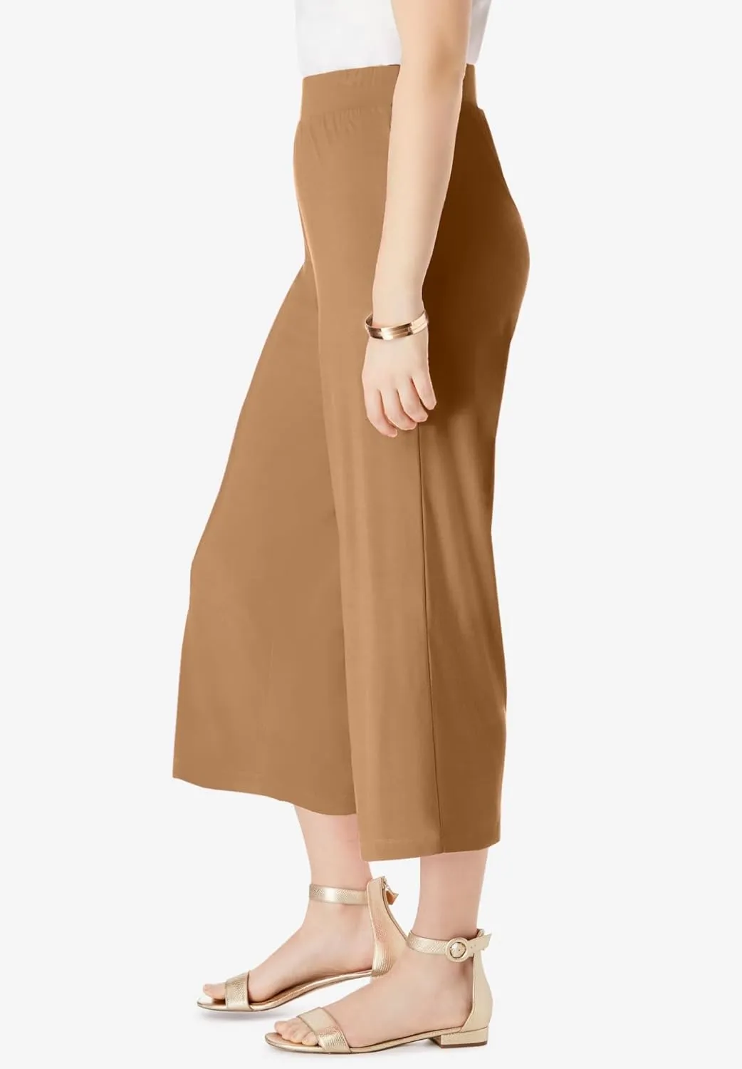 Jessica London Women's Plus Size Everyday Stretch Knit Wide Leg Crop Pant