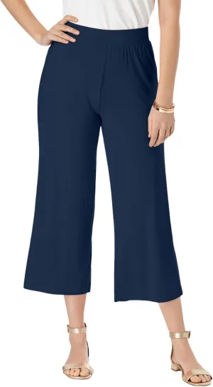 Jessica London Women's Plus Size Everyday Stretch Knit Wide Leg Crop Pant