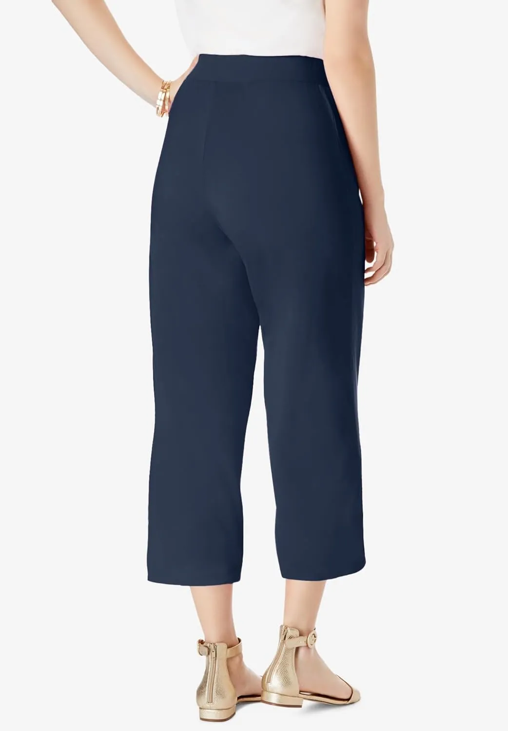 Jessica London Women's Plus Size Everyday Stretch Knit Wide Leg Crop Pant