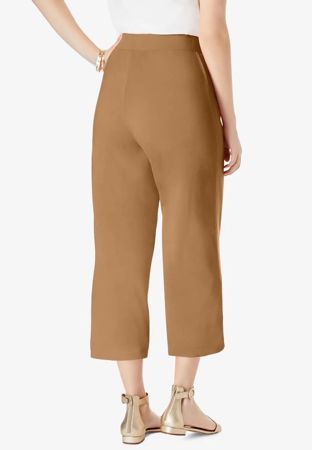 Jessica London Women's Plus Size Everyday Stretch Knit Wide Leg Crop Pant
