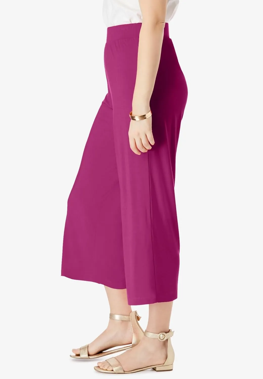 Jessica London Women's Plus Size Everyday Stretch Knit Wide Leg Crop Pant