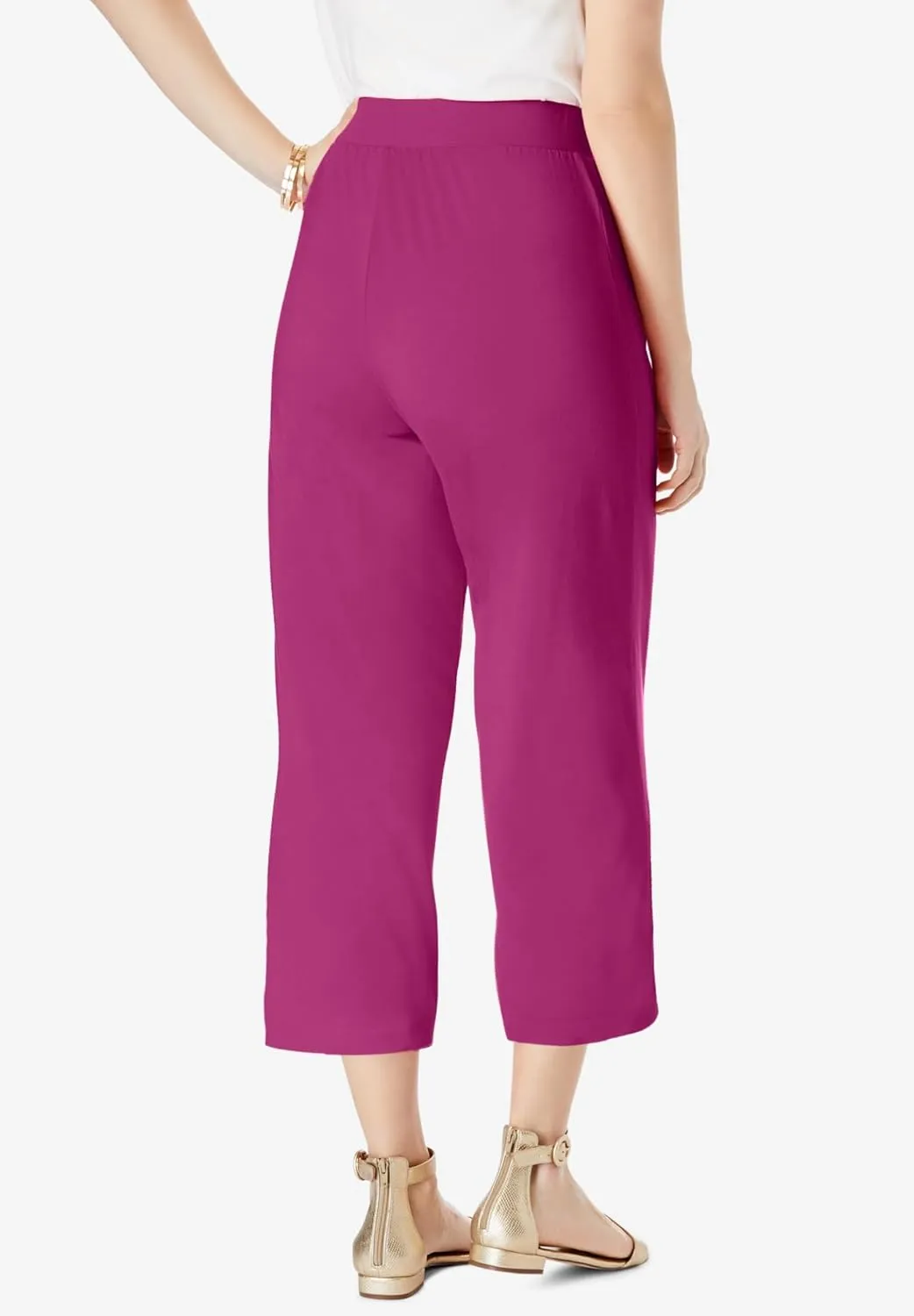 Jessica London Women's Plus Size Everyday Stretch Knit Wide Leg Crop Pant