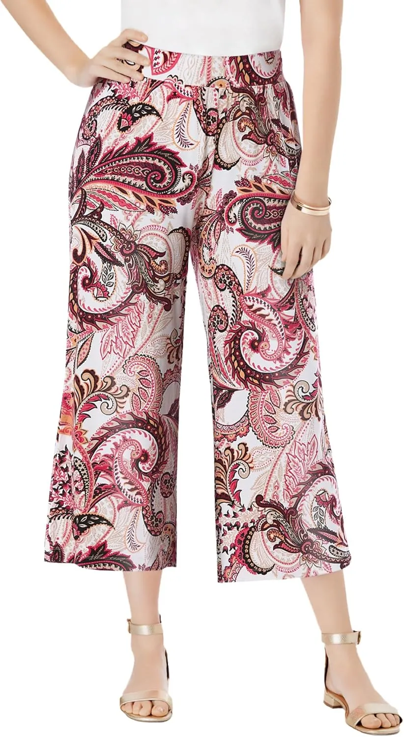 Jessica London Women's Plus Size Everyday Stretch Knit Wide Leg Crop Pant