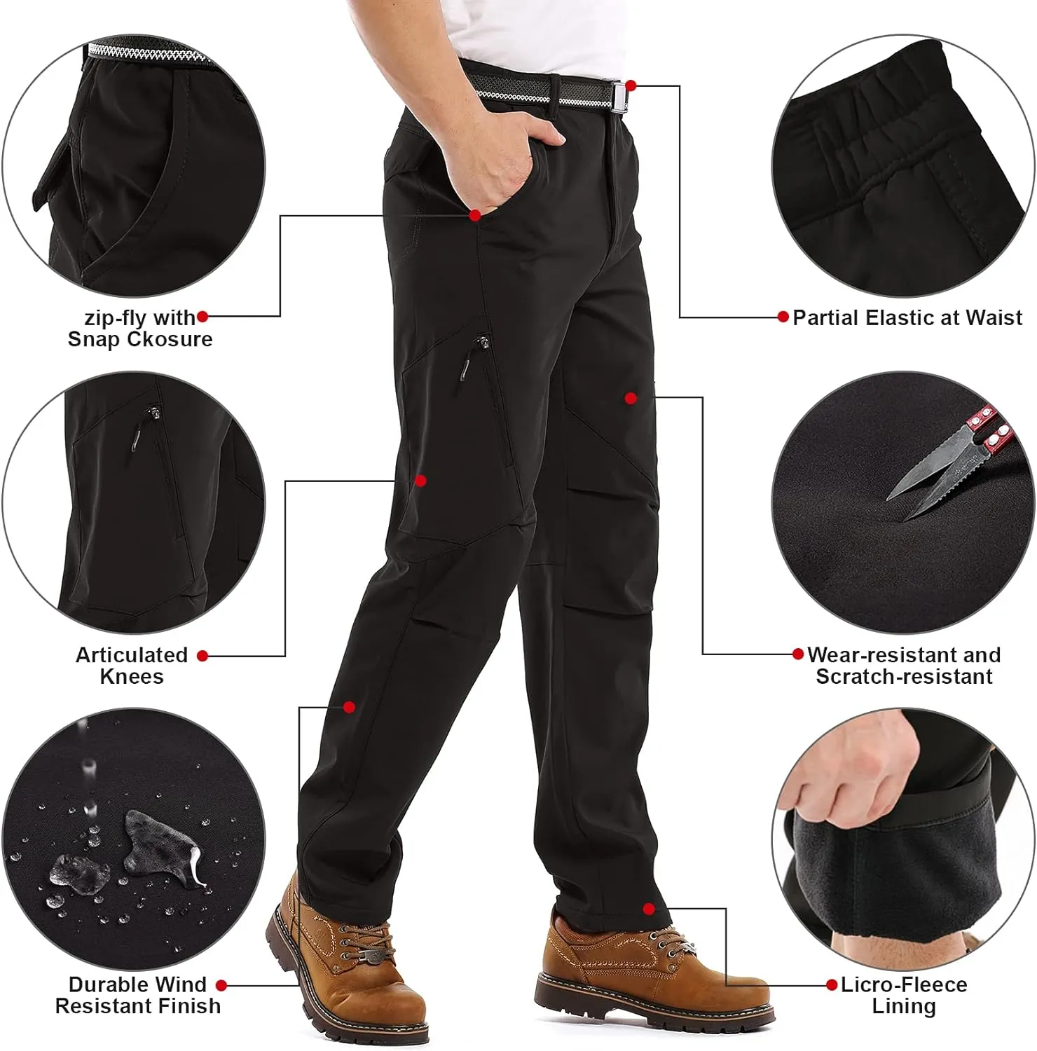 Jessie Kidden Mens Waterproof Hiking Pants, Outdoor Snow Ski Fishing Fleece Lined Insulated Soft Shell Winter Pants