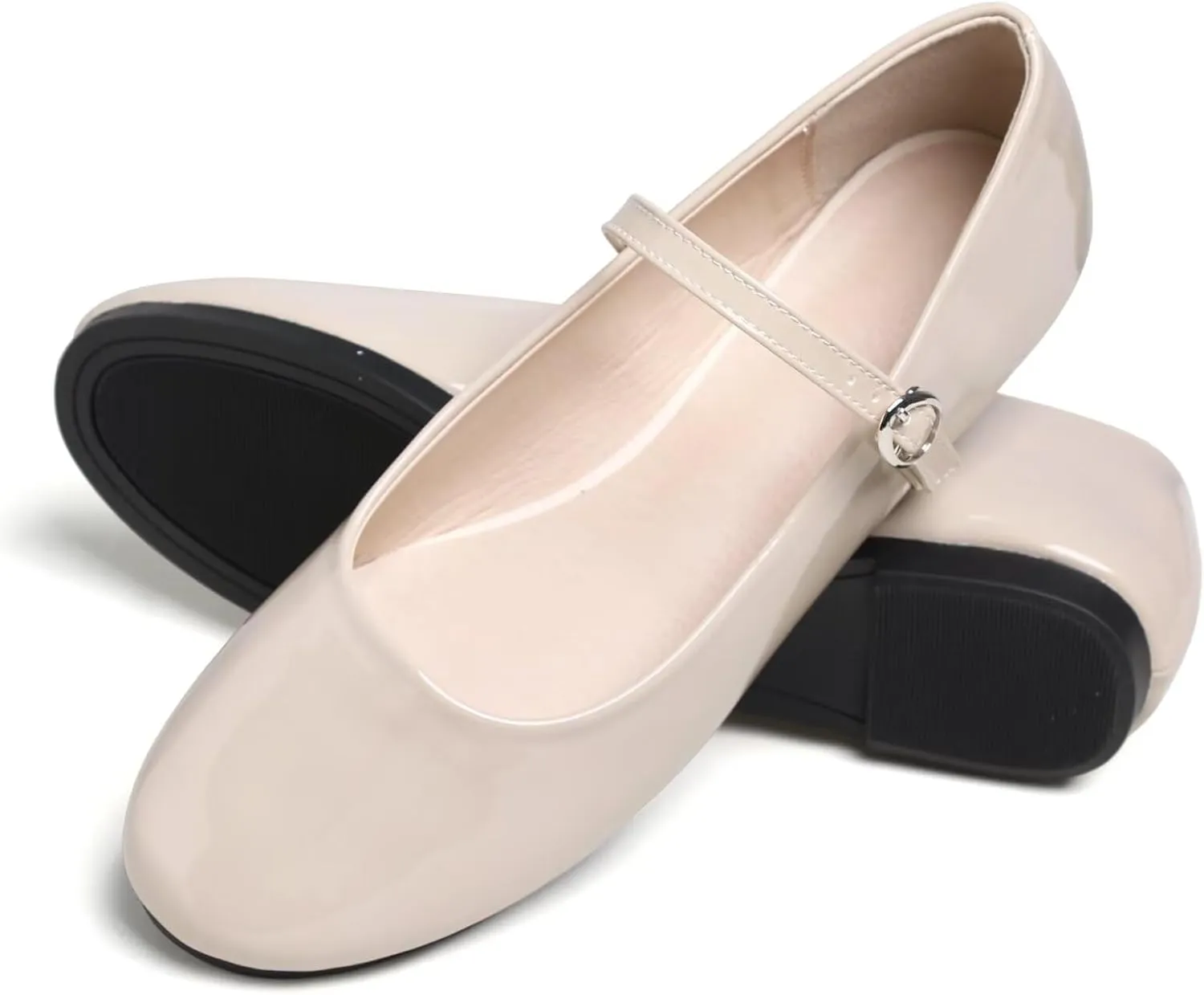 JiangWei Shu Round Toe Flats Dress Mary Jane Shoes Ankle Strap Ballet Flats Comfortable Casual Flats