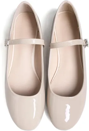 JiangWei Shu Round Toe Flats Dress Mary Jane Shoes Ankle Strap Ballet Flats Comfortable Casual Flats
