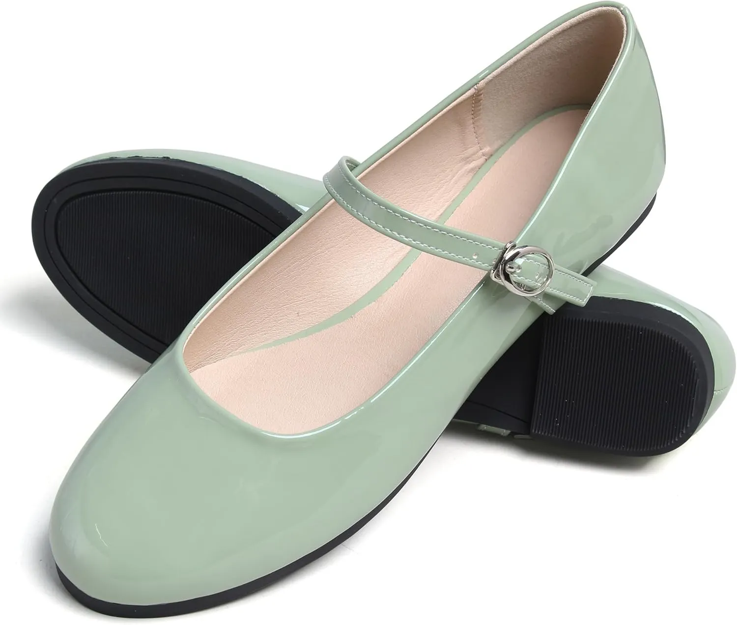 JiangWei Shu Round Toe Flats Dress Mary Jane Shoes Ankle Strap Ballet Flats Comfortable Casual Flats
