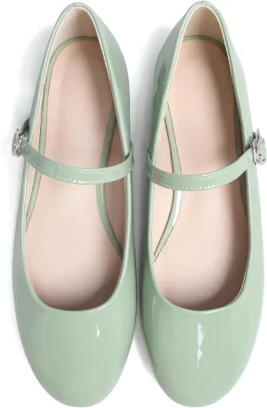 JiangWei Shu Round Toe Flats Dress Mary Jane Shoes Ankle Strap Ballet Flats Comfortable Casual Flats