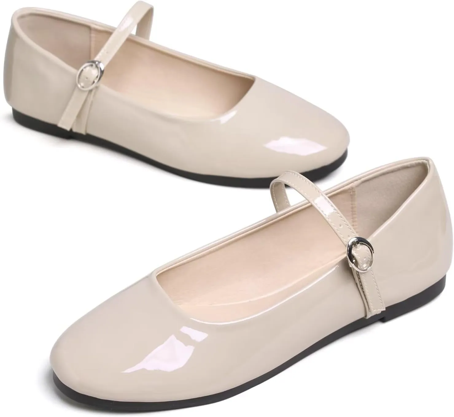 JiangWei Shu Round Toe Flats Dress Mary Jane Shoes Ankle Strap Ballet Flats Comfortable Casual Flats