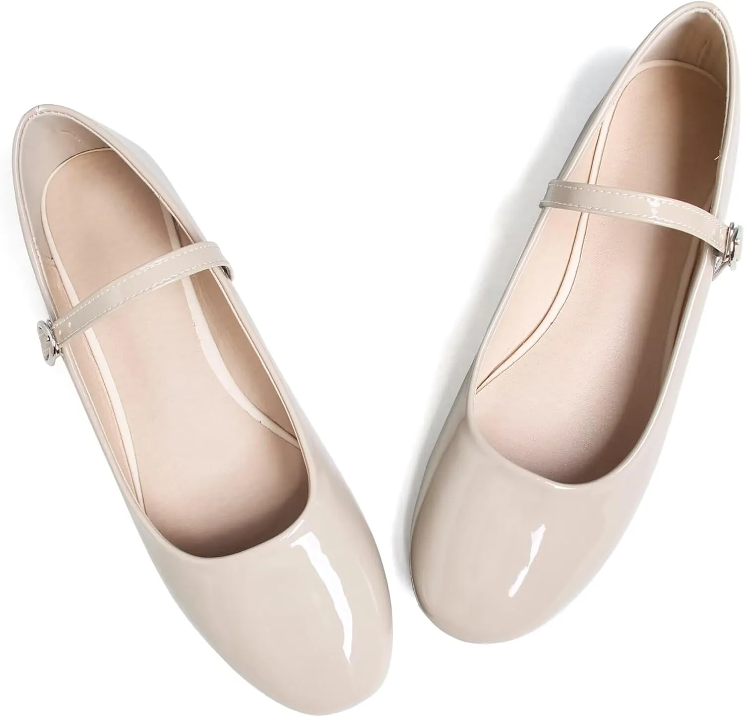 JiangWei Shu Round Toe Flats Dress Mary Jane Shoes Ankle Strap Ballet Flats Comfortable Casual Flats