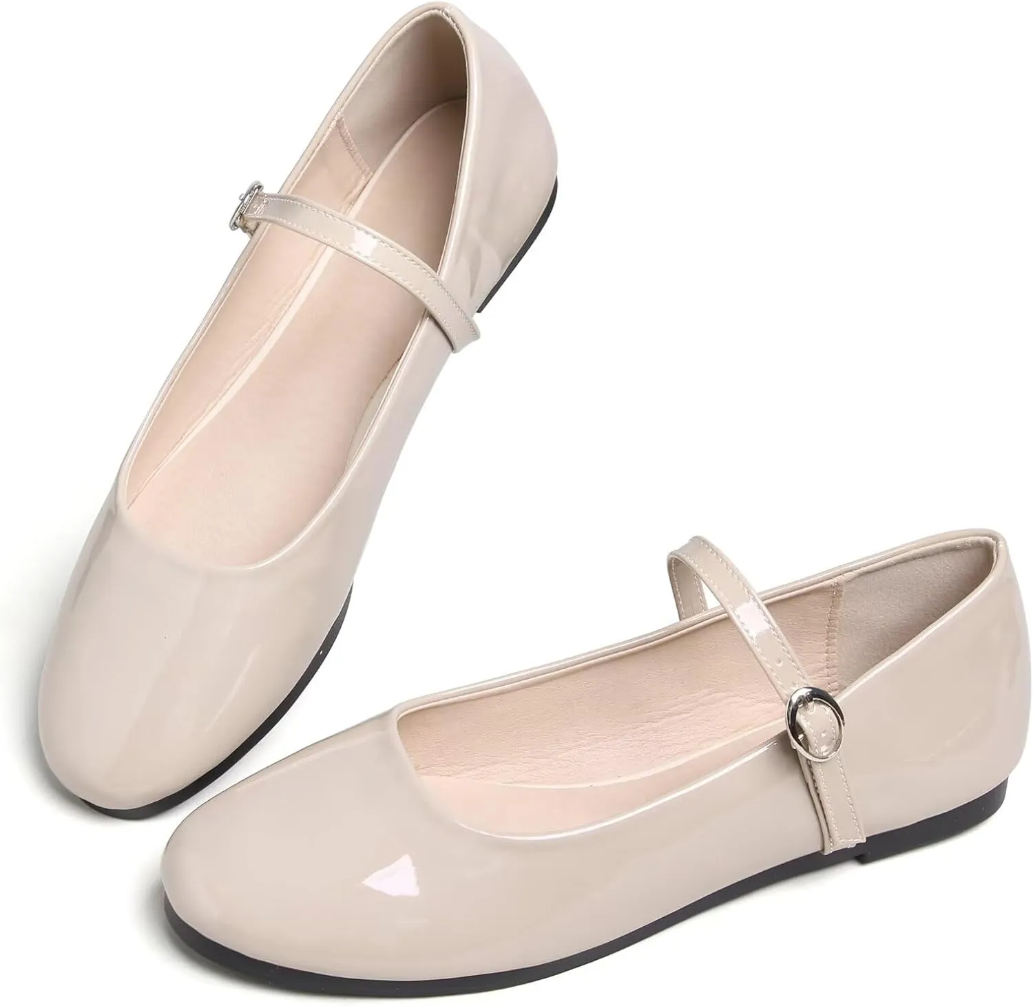 JiangWei Shu Round Toe Flats Dress Mary Jane Shoes Ankle Strap Ballet Flats Comfortable Casual Flats