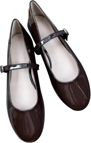 JiangWei Shu Round Toe Flats Dress Mary Jane Shoes Ankle Strap Ballet Flats Comfortable Casual Flats
