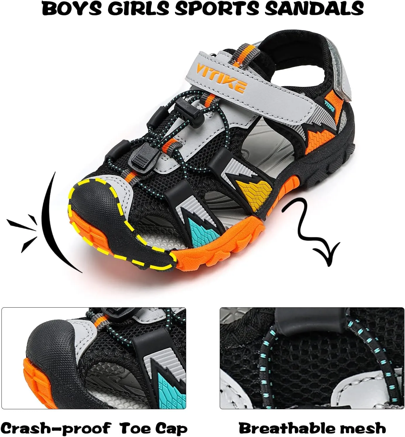 JMFCHI Boys Girls Sports Sandals Summer Kids Closed Toe Outdoor Sandals Athletic Water Shoes Sandals Child Pool Beach Sandals Quick Drying Slip Resistant