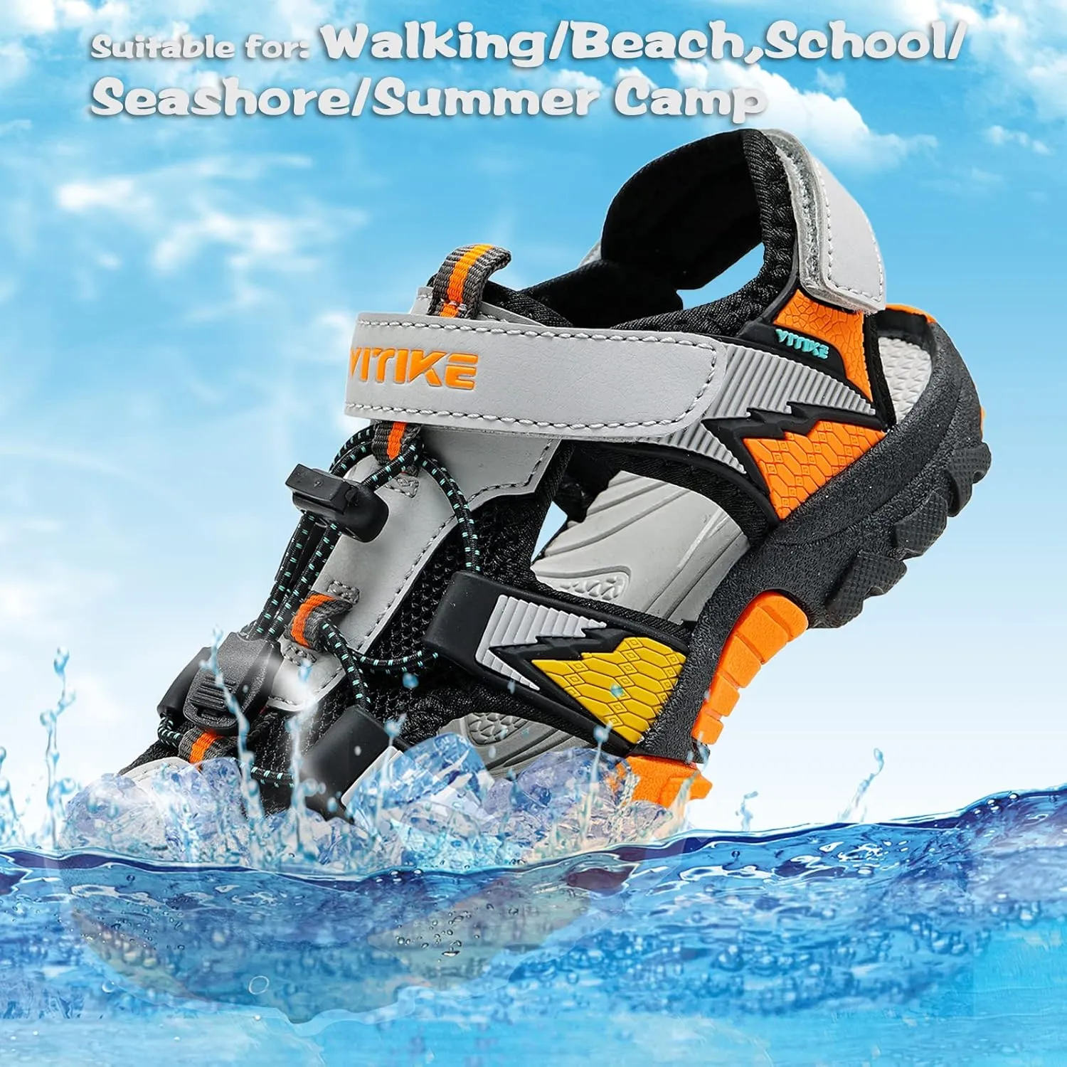 JMFCHI Boys Girls Sports Sandals Summer Kids Closed Toe Outdoor Sandals Athletic Water Shoes Sandals Child Pool Beach Sandals Quick Drying Slip Resistant