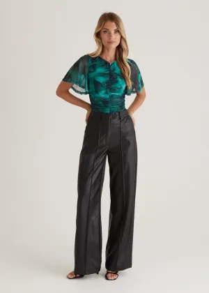 Joey Mesh Top - Emerald Watercolour